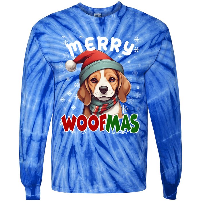 Merry Woofmas Merry Christmas Funny Beagle Dog Mom Puppy Meaningful Gift Tie-Dye Long Sleeve Shirt