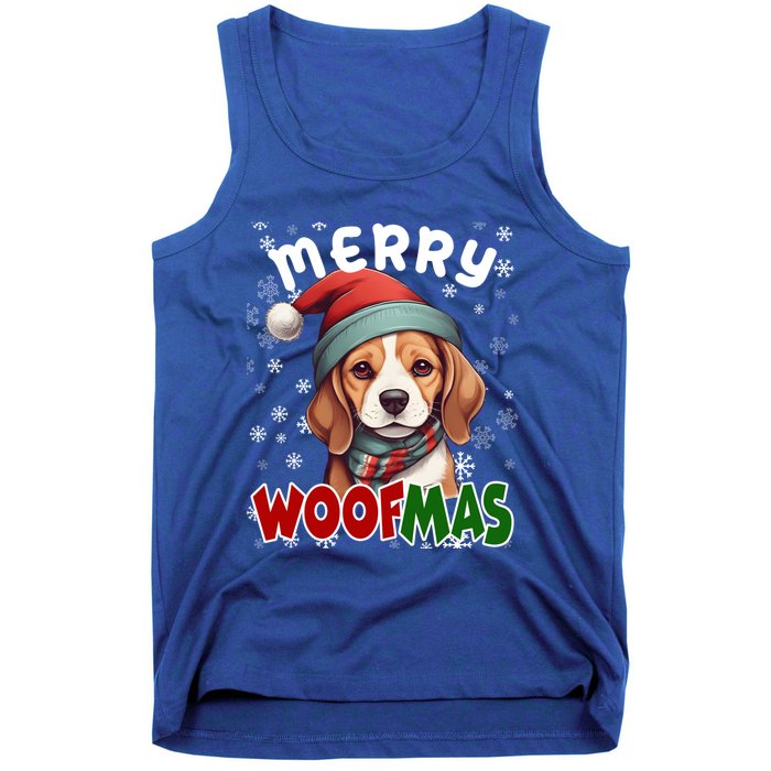 Merry Woofmas Merry Christmas Funny Beagle Dog Mom Puppy Meaningful Gift Tank Top