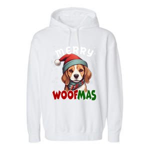 Merry Woofmas Merry Christmas Funny Beagle Dog Mom Puppy Meaningful Gift Garment-Dyed Fleece Hoodie