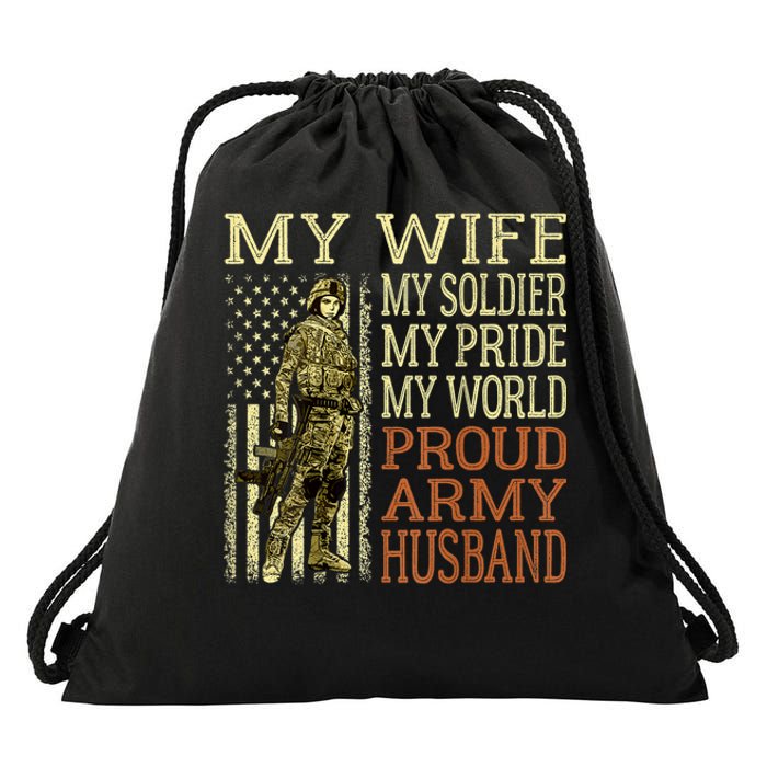 My Wife My Soldier Hero Funny Gift Proud Army Husband Military Spouse Drawstring Bag