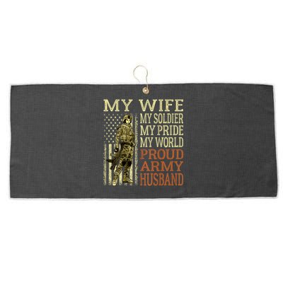 My Wife My Soldier Hero Funny Gift Proud Army Husband Military Spouse Large Microfiber Waffle Golf Towel