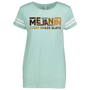 Made With Melanin Every Shade Slays Black History Enza Ladies Jersey Football T-Shirt