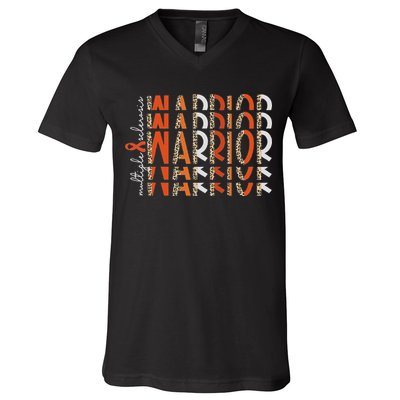 Ms Warrior Multiple Sclerosis Awareness Orange Ribbon V-Neck T-Shirt