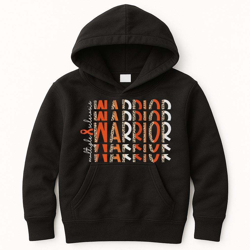Ms Warrior Multiple Sclerosis Awareness Orange Ribbon Kids Hoodie