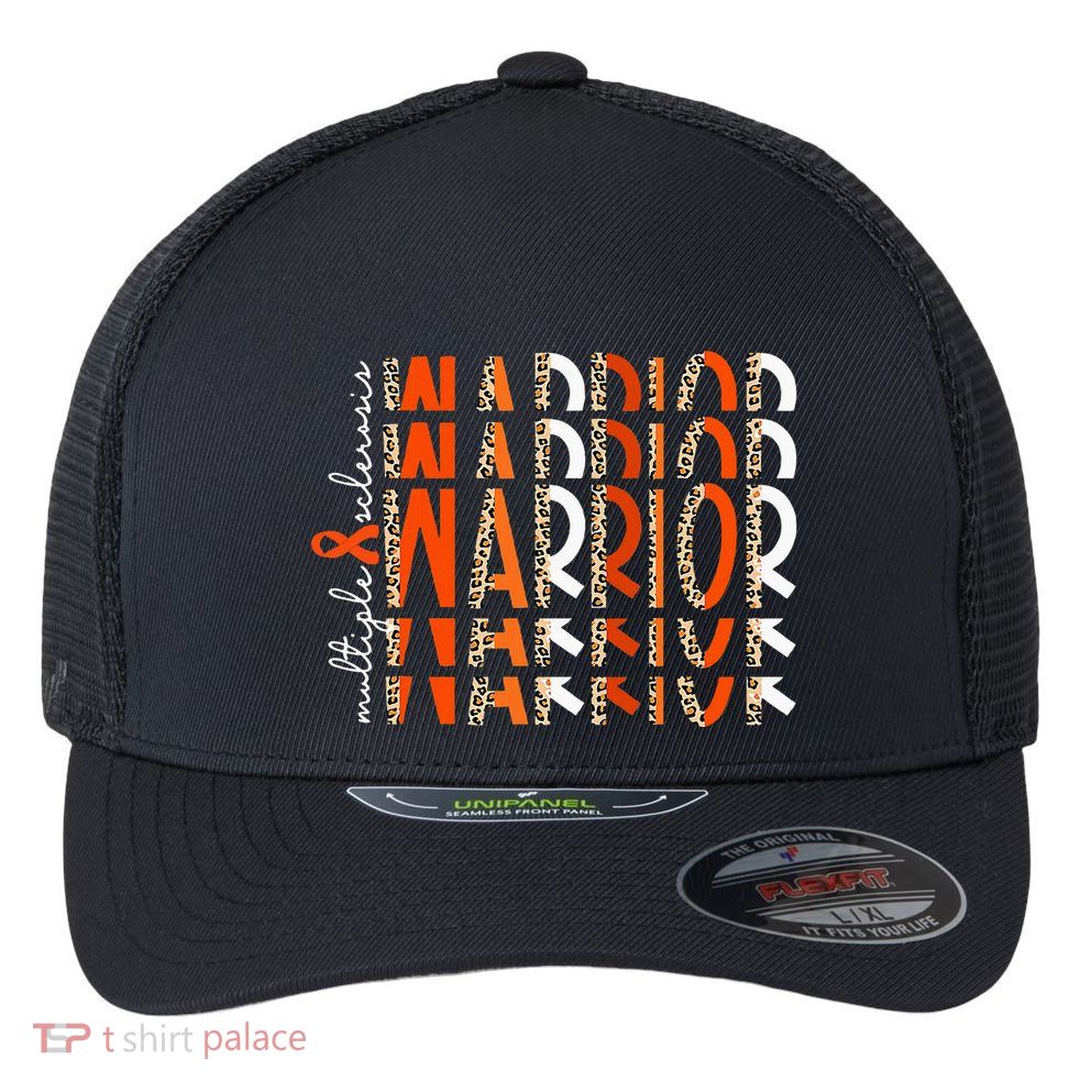 Ms Warrior Multiple Sclerosis Awareness Orange Ribbon Flexfit Unipanel Trucker Cap