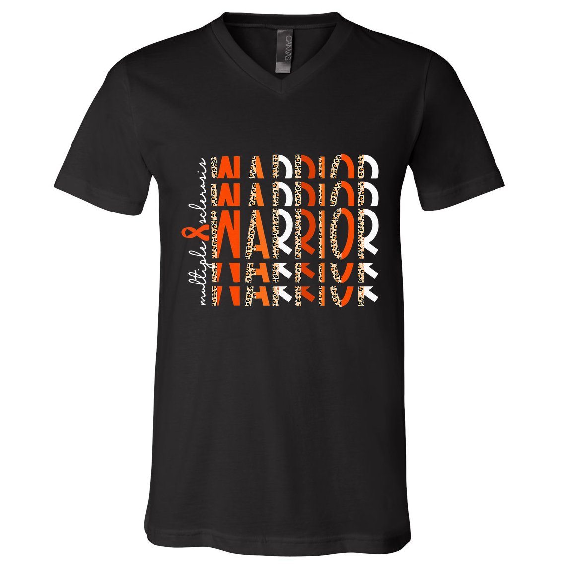 Ms Warrior Multiple Sclerosis Awareness Orange Ribbon V-Neck T-Shirt
