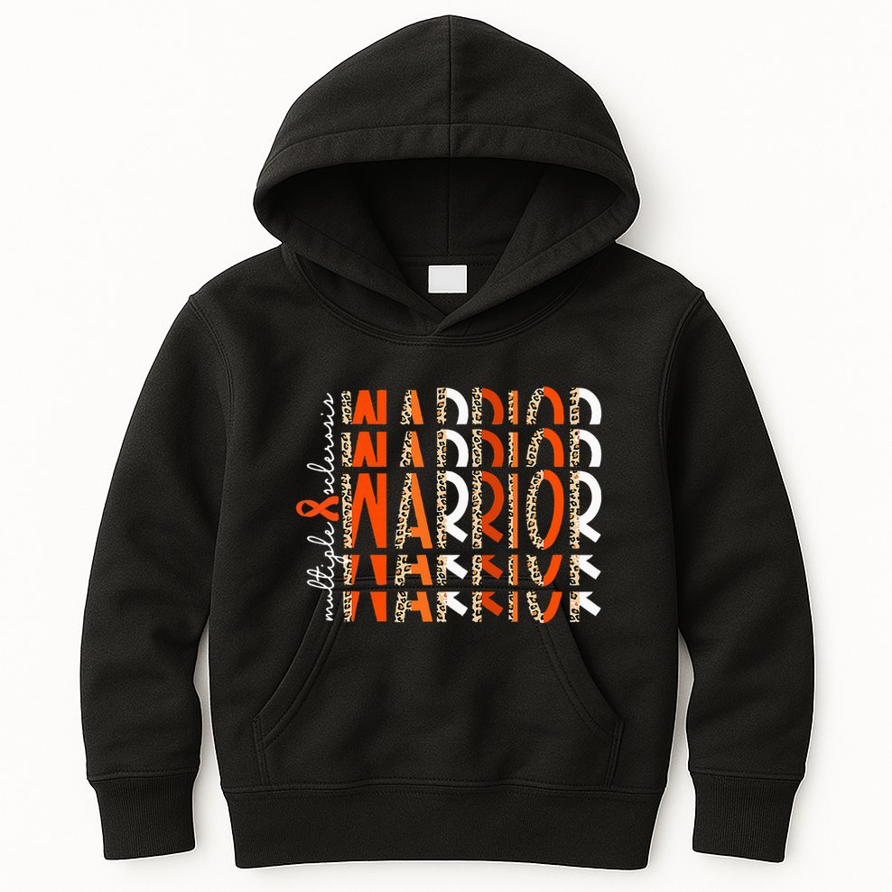 Ms Warrior Multiple Sclerosis Awareness Orange Ribbon Kids Hoodie