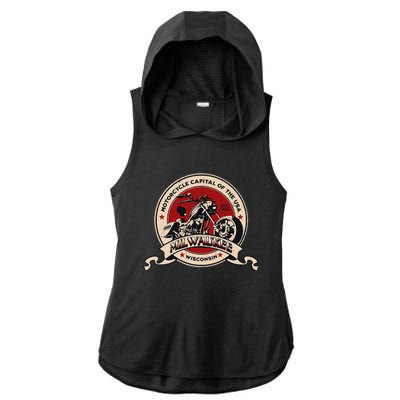 Milwaukee Wisconsin Motorcycle Capital Of The Usa Logo Ladies PosiCharge Tri-Blend Wicking Draft Hoodie Tank