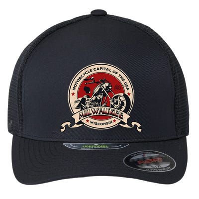 Milwaukee Wisconsin Motorcycle Capital Of The Usa Logo Flexfit Unipanel Trucker Cap