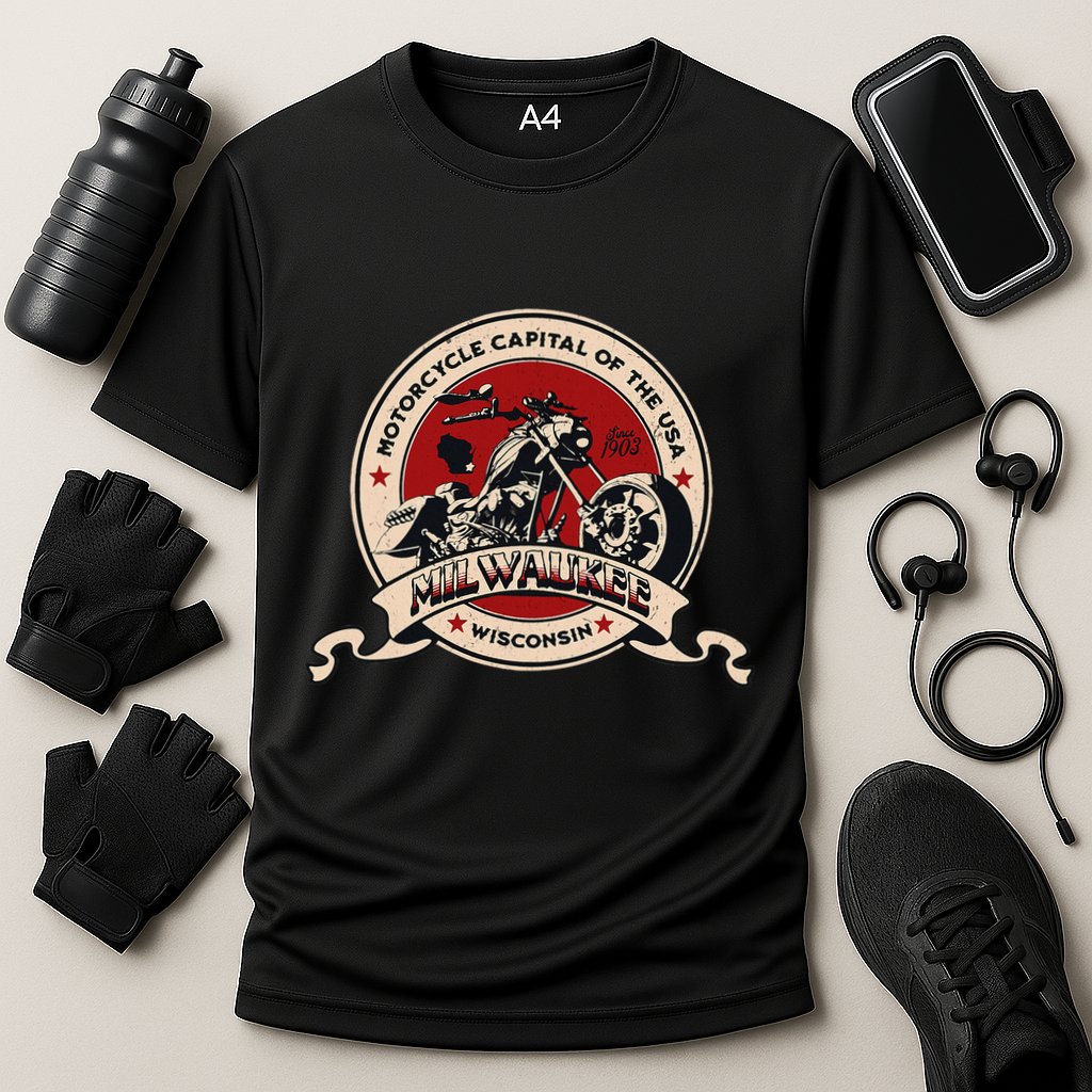 Milwaukee Wisconsin Motorcycle Capital Of The Usa Logo Cooling Performance Crew T-Shirt