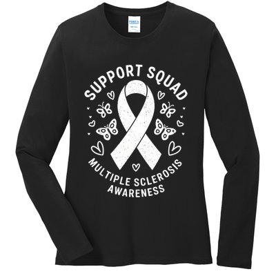 Ms Warrior Ms Support Squad For Multiple Sclerosis Awareness Ladies Long Sleeve Shirt