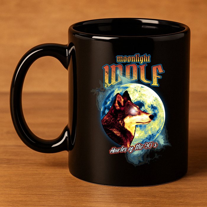 Moonlight Wolf 11oz C Handle Ceramic Mug