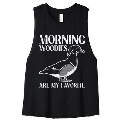 Morning Woody My Favorite Duck Hunting Funny Hunter Women's Racerback Cropped Tank