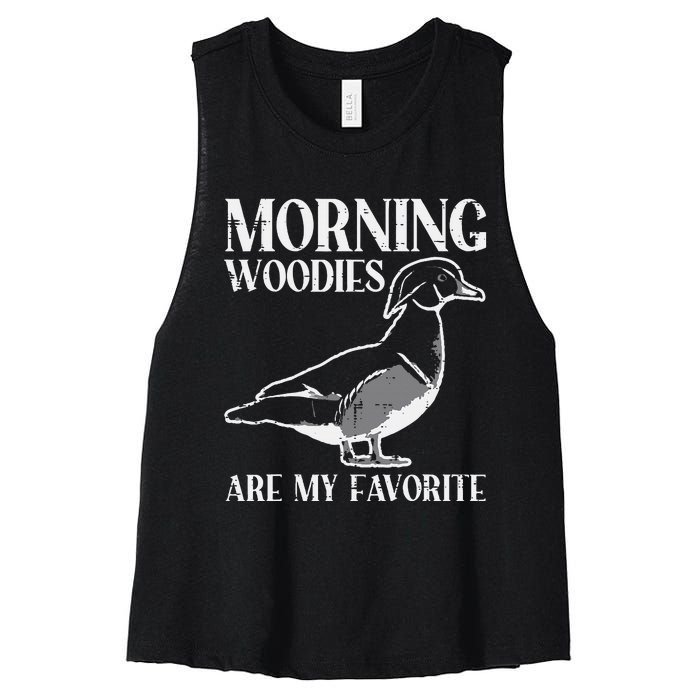 Morning Woody My Favorite Duck Hunting Funny Hunter Women's Racerback Cropped Tank