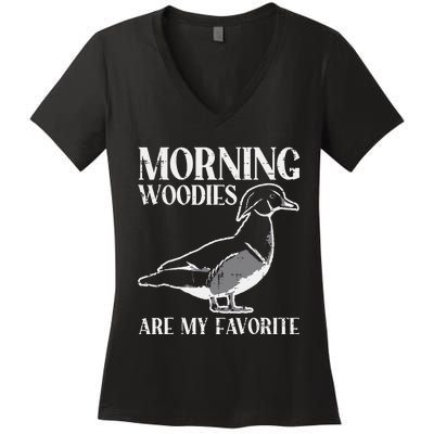 Morning Woody My Favorite Duck Hunting Funny Hunter Women's V-Neck T-Shirt