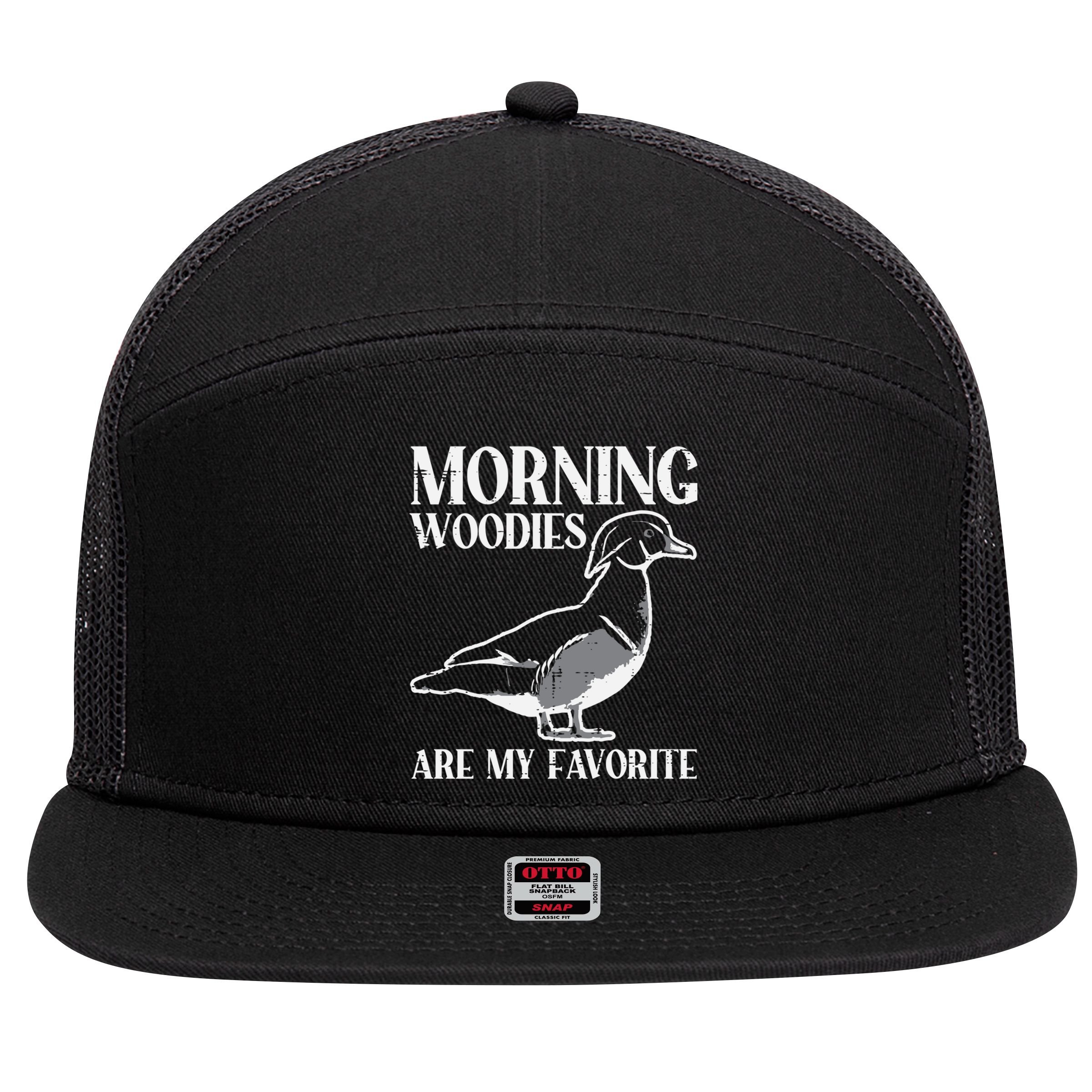 Morning Woody My Favorite Duck Hunting Funny Hunter Gift 7 Panel Mesh Trucker Snapback Hat