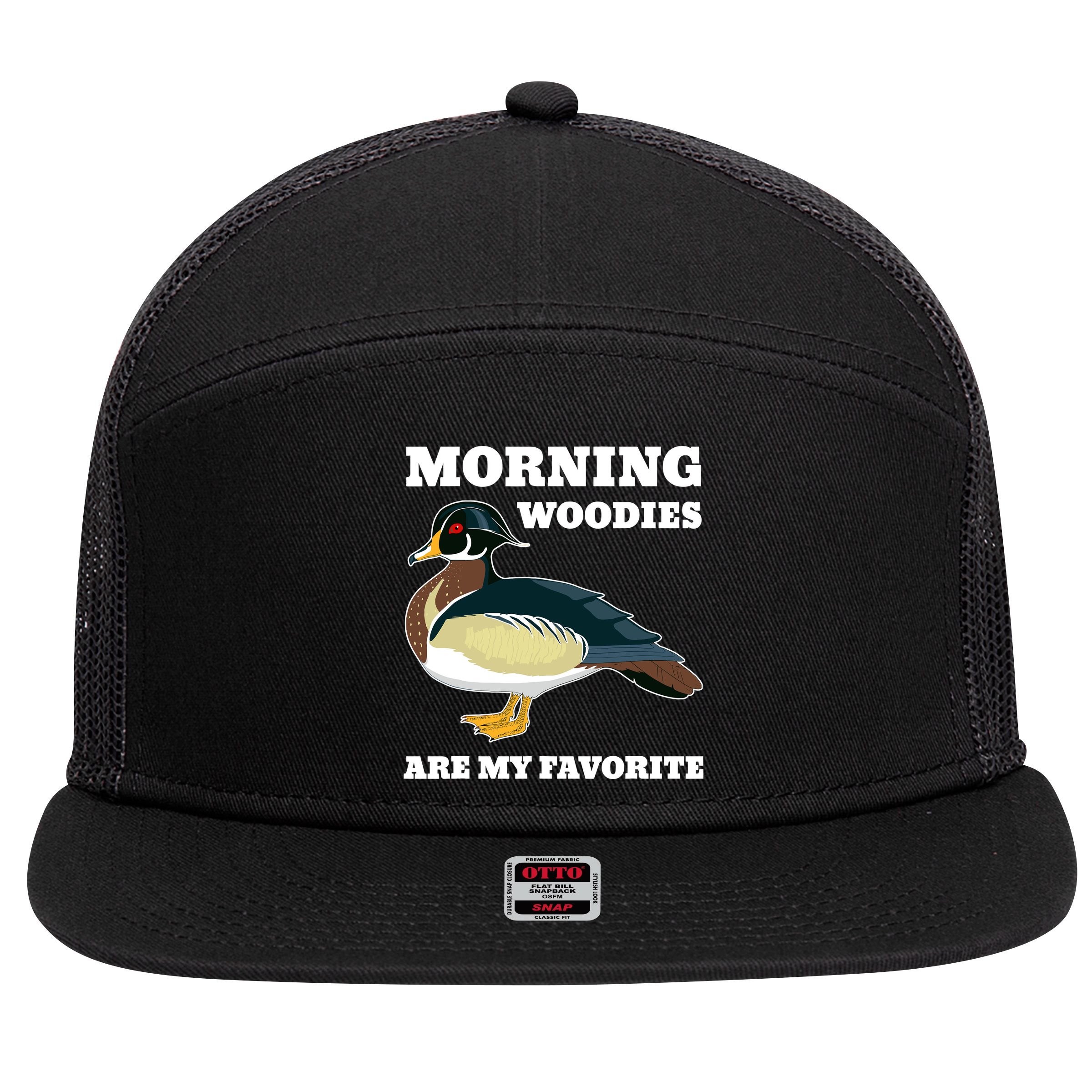 Morning Woody My Favorite Duck Hunting Funny Hunter 7 Panel Mesh Trucker Snapback Hat