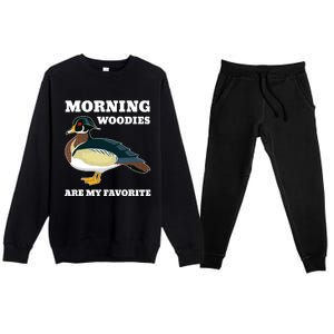 Morning Woody My Favorite Duck Hunting Funny Hunter Premium Crewneck Sweatsuit Set