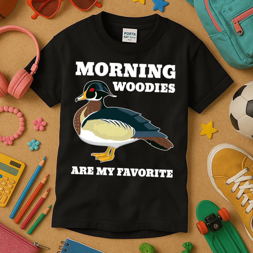 Morning Woody My Favorite Duck Hunting Funny Hunter Kids T-Shirt