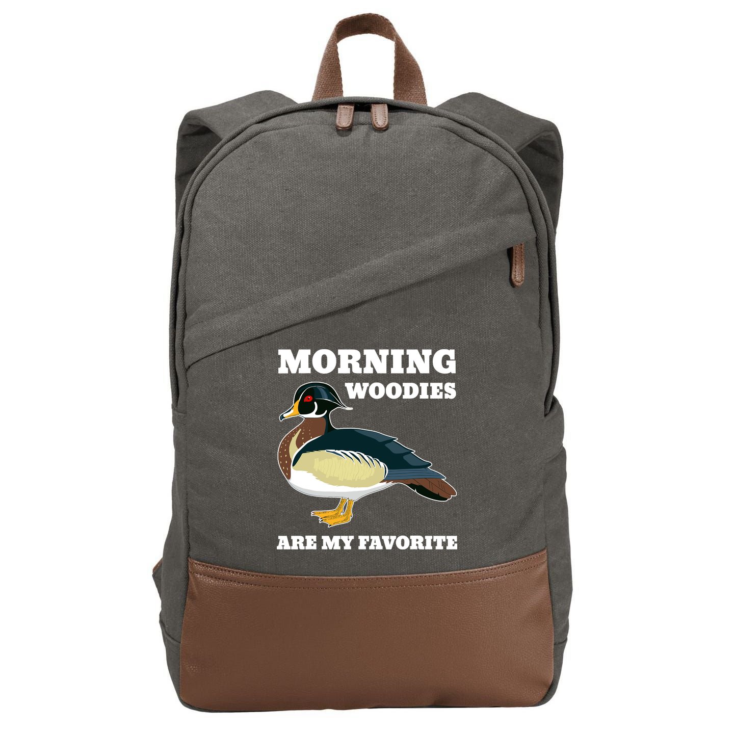 Morning Woody My Favorite Duck Hunting Funny Hunter Cotton Canvas Backpack