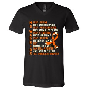 MS Warrior Multiple Sclerosis Awareness Graphic V-Neck T-Shirt