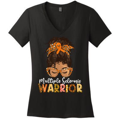 MS Warrior Messy Bun - Multiple Sclerosis Awareness Women's V-Neck T-Shirt