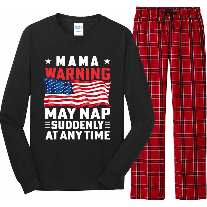 Mama Warning May Nap Suddenly At Any Time American Flag Long Sleeve Pajama Set