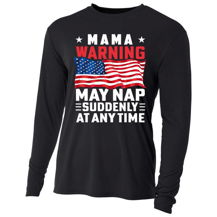 Mama Warning May Nap Suddenly At Any Time American Flag Cooling Performance Long Sleeve Crew