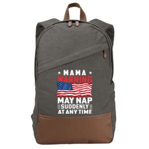 Mama Warning May Nap Suddenly At Any Time American Flag Cotton Canvas Backpack