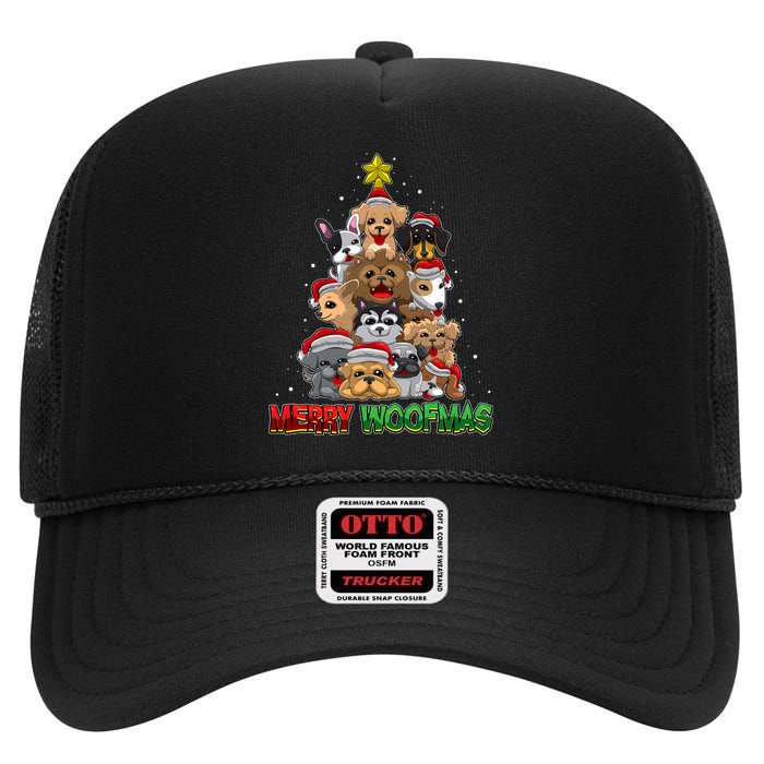 Merry Woofmas Merry Christmas For Dog Lovers High Crown Mesh Back Trucker Hat