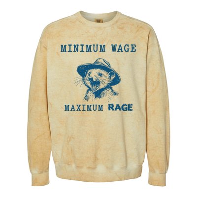 Minimum Wage Maximum Rage Vintage Opossum Meme Possum Lover Colorblast Crewneck Sweatshirt