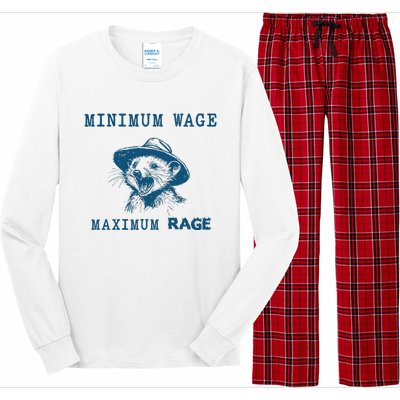 Minimum Wage Maximum Rage Vintage Opossum Meme Possum Lover Long Sleeve Pajama Set