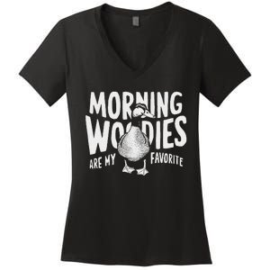 Morning Woody My Favorite Duck Hunting Funny Hunter Women's V-Neck T-Shirt