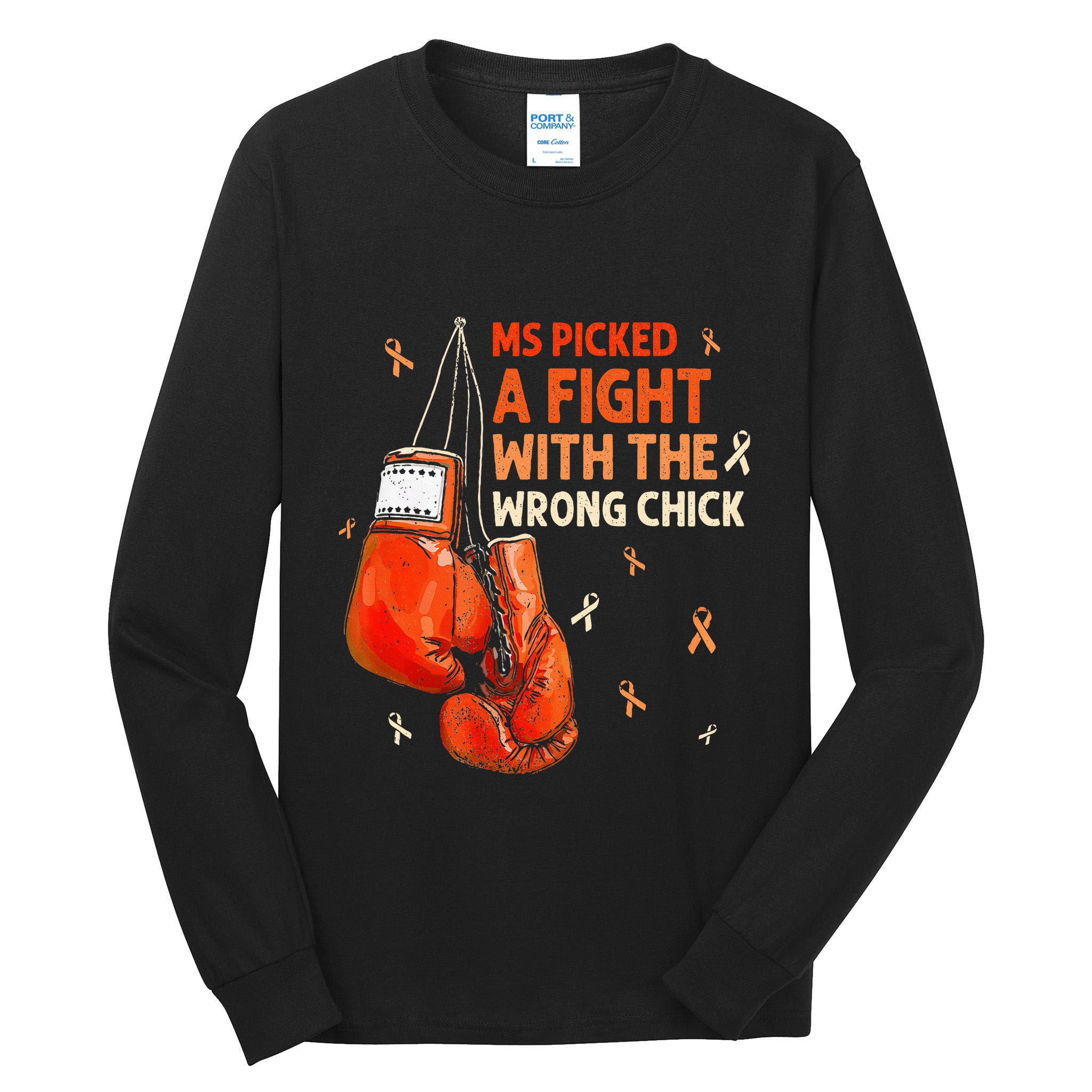 Ms Warrior Ms Picked A Fight Multiple Sclerosis Awareness Tall Long Sleeve T-Shirt