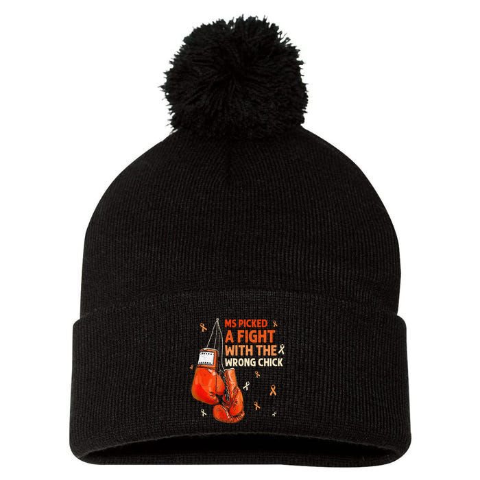 Ms Warrior Ms Picked A Fight Multiple Sclerosis Awareness Pom Pom 12in Knit Beanie