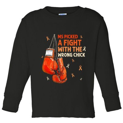 Ms Warrior Ms Picked A Fight Multiple Sclerosis Awareness Toddler Long Sleeve Shirt