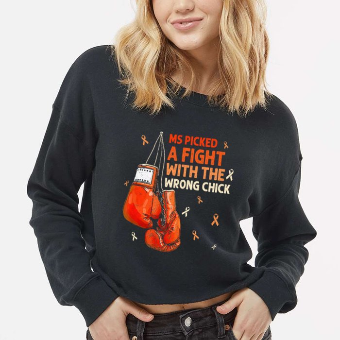 Ms Warrior Ms Picked A Fight Multiple Sclerosis Awareness Cropped Pullover Crew