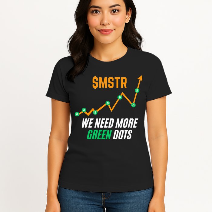 $Mstr We Need More Green Dots Microstrategy Bitcoin Womens T-Shirt