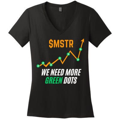$Mstr We Need More Green Dots Microstrategy Bitcoin Women's V-Neck T-Shirt