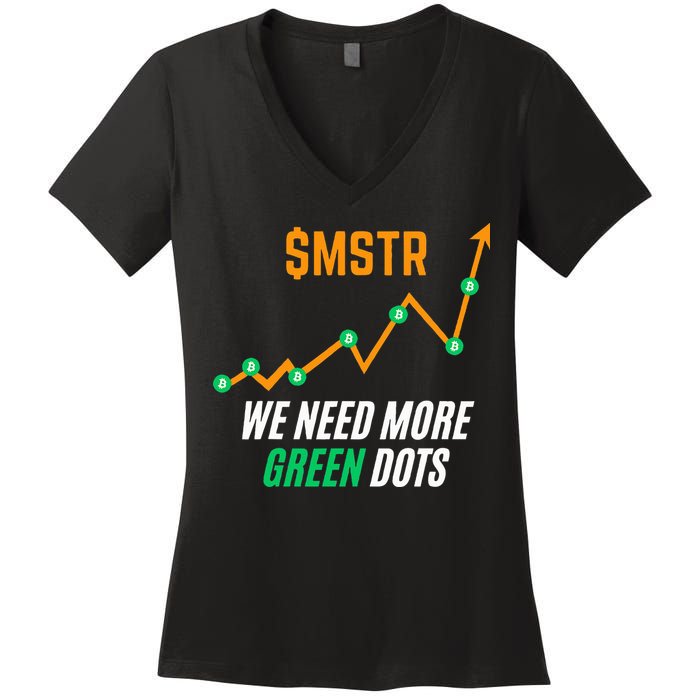 $Mstr We Need More Green Dots Microstrategy Bitcoin Women's V-Neck T-Shirt