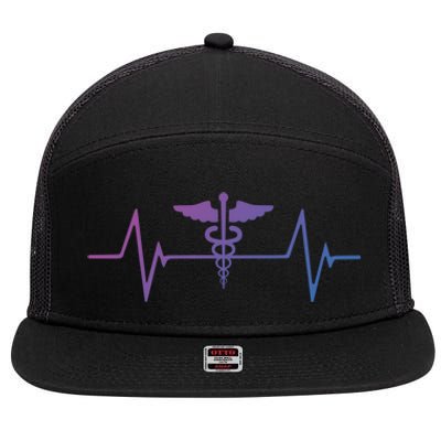 Medical Worker Nurse Heartbeat Gift 7 Panel Mesh Trucker Snapback Hat