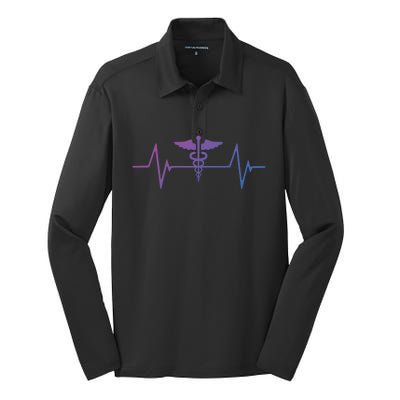 Medical Worker Nurse Heartbeat Gift Silk Touch Performance Long Sleeve Polo