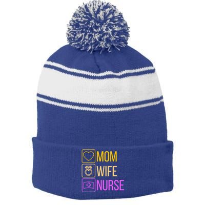 Mom Wife Nurse I Super Nurse Cool Gift Stripe Pom Pom Beanie