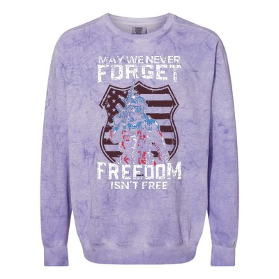 May We Never Forget Freedom Isnt Free Usa Flag Memorial Day Colorblast Crewneck Sweatshirt