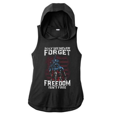 May We Never Forget Freedom Isnt Free Usa Flag Memorial Day Ladies PosiCharge Tri-Blend Wicking Draft Hoodie Tank