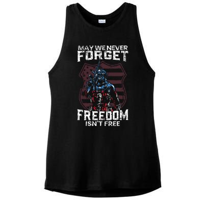 May We Never Forget Freedom Isnt Free Usa Flag Memorial Day Ladies PosiCharge Tri-Blend Wicking Tank