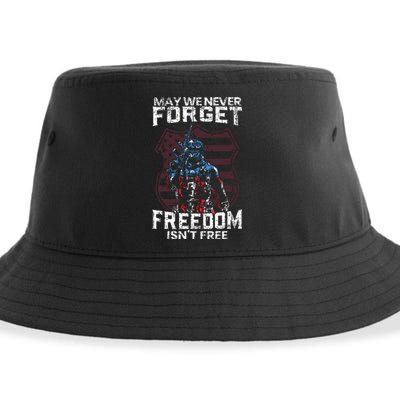 May We Never Forget Freedom Isnt Free Usa Flag Memorial Day Sustainable Bucket Hat