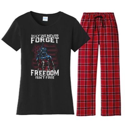 May We Never Forget Freedom Isnt Free Usa Flag Memorial Day Women's Flannel Pajama Set