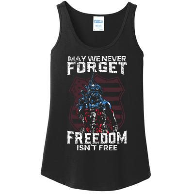 May We Never Forget Freedom Isnt Free Usa Flag Memorial Day Ladies Essential Tank