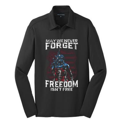 May We Never Forget Freedom Isnt Free Usa Flag Memorial Day Silk Touch Performance Long Sleeve Polo